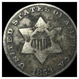1853 Silver Three-Cent Piece LIGHTLY CIRCULATED