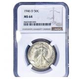 1946-D Walking Liberty Half Dollar NGC MS64
