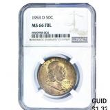 1953-D Franklin Half Dollar NGC MS66 FBL