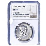 1956 T2 Franklin Half Dollar NGC PF68