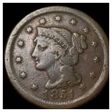 1851 Braided Hair Large Cent NICELY CIRCULATED