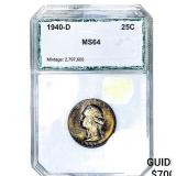 1940-D Washington Silver Quarter PCI MS64