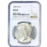 1927-S Silver Peace Dollar NGC MS62