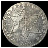 1858 Silver Three-Cent Piece NEARLY UNCIRCULATED