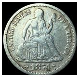 1874 Arrows Seated Liberty Dime LIGHTLY CIRCULATED