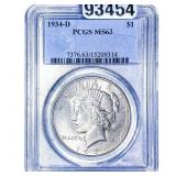 1934-D Silver Peace Dollar PCGS MS63