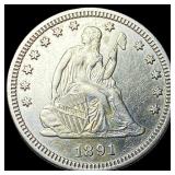 1891 Silver Seated Liberty Quarter CLOSELY UNCIRCU