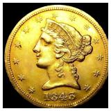 1843-O Lg Let $5 Gold Half Eagle