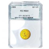1909 $2.50 Gold Quarter Eagle PCI MS64