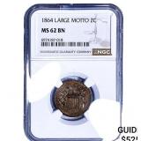1864 Two Cent Piece NGC MS62 BN Large Motto