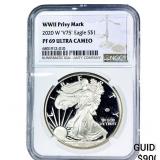 2020-W 'V75' Silver Eagle NGC PF69 WWII Privy Mark