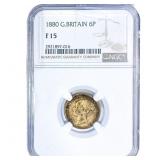 1880 Great Britain Silver 6 Pence NGC F15