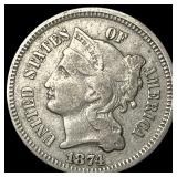 1874 Nickel Three-Cent Piece LIGHTLY CIRCULATED