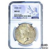 1924 Silver Peace Dollar NGC MS62