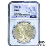 1924 Silver Peace Dollar NGC MS60