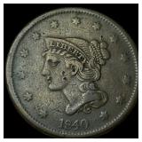1840 Braided Hair Large Cent NEARLY UNCIRCULATED