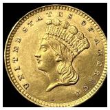1857 Gold $1 Indian Princess Head CLOSELY UNCIRCUL