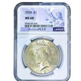 1924 Silver Peace Dollar NGC MS60