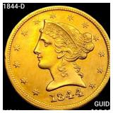 1844-D $5 Gold Half Eagle UNCIRCULATED