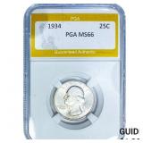1934 Washington Silver Quarter PGA MS66