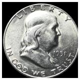 1951-S Silver Franklin Half Dollar CHOICE AU