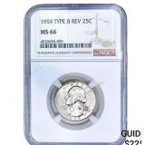 1959 Washington Silver Quarter NGC MS66 Type B Rev