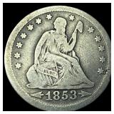 1853 Arrows Seated Liberty Quarter LIGHTLY CIRCULA