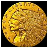 1911 Indian Head Gold $2.50 Quarter Eagle CLOSELY