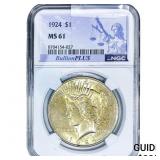1924 Silver Peace Dollar NGC MS61