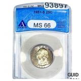 1951-S Washington Silver Quarter ANACS MS66