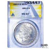 1881-S Morgan Silver Dollar ANACS MS63