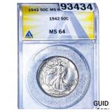 1942 Walking Liberty Half Dollar ANACS MS64