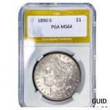 1890-S Morgan Silver Dollar PGA MS64