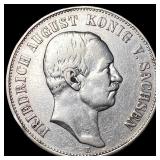 1907-E Silver 5 Mark Germany Saxony CLOSELY UNCIRC