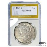 1934-S Silver Peace Dollar PGA AU58
