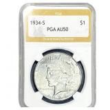 1934-S Silver Peace Dollar PGA AU50