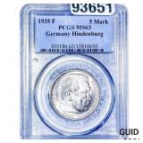 1935F Germany Hindenburg Silver 5 Mark PCGS MS63