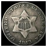 1853 Silver Three-Cent Piece NEARLY  UNCIRCULATED