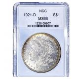 1921-D Morgan Silver Dollar NCG MS66