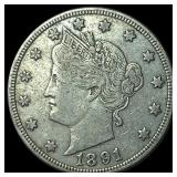 1891 Liberty Head Nickel NEARLY UNCIRCULATED