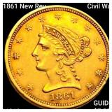 1861 New Rev Civil War $2.50 Gold Quarter Eagle UN