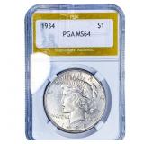 1934 Silver Peace Dollar PGA MS64
