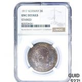 1917 Norway Silver 2 Kroner NGC UNC Details