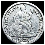 1876-CC Silver Seated Liberty Dime ABOUT  UNCIRCU