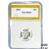 1860 Silver Three Cent PGA MS64