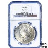 1922 Silver Peace Dollar NGC MS63