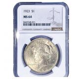 1923 Silver Peace Dollar NGC MS64