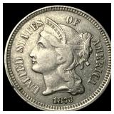 1873 Nickel Three-Cent Piece NEARLY UNCIRCULATED