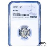 1953-S Roosevelt Dime NGC MS67