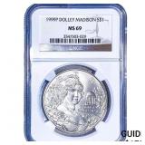 1999P Dolley Madison Silver $1 .7734oz NGC MS69